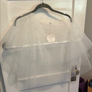 Sheer Pearl-Embellished Cape